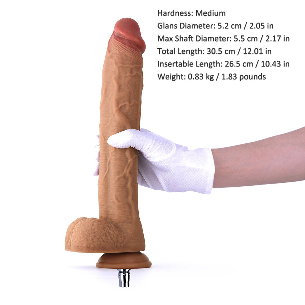 12.01-inch Dual Density Silicone Long & Girthy & Veined Dildo Attachment for Lustti Sex Machines