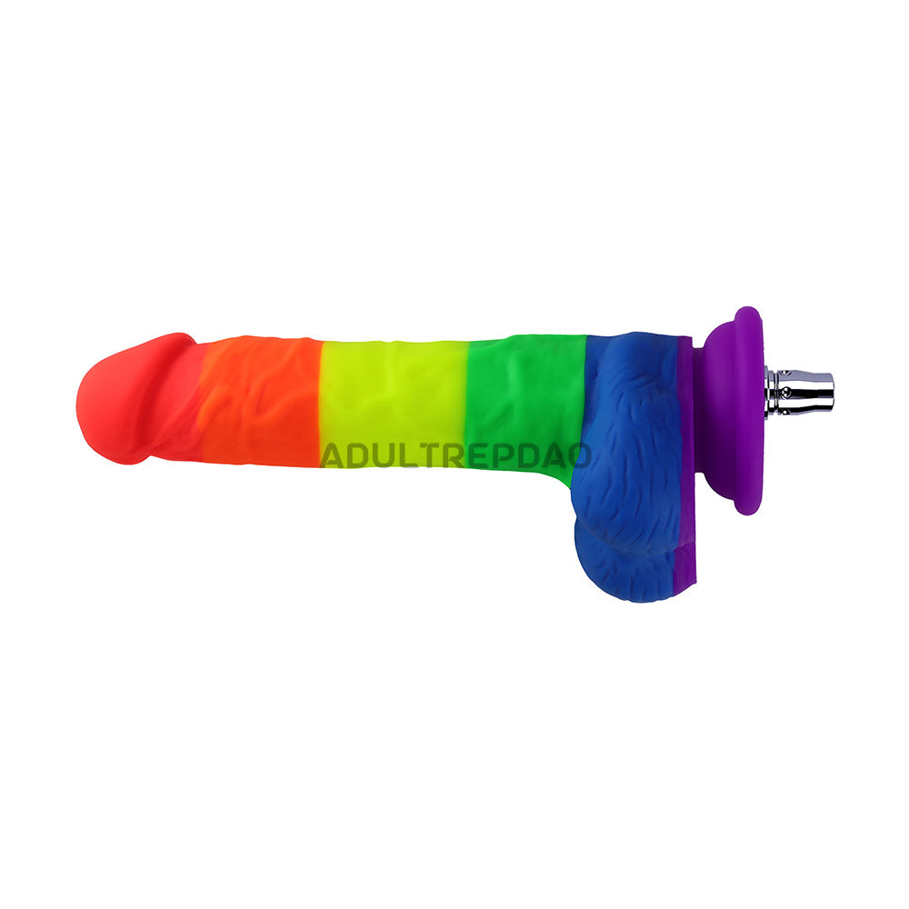 7.48-inch Dual Density Silicone Ultra Firm Rainbow Pattern Dildo for Lustti Sex Machines